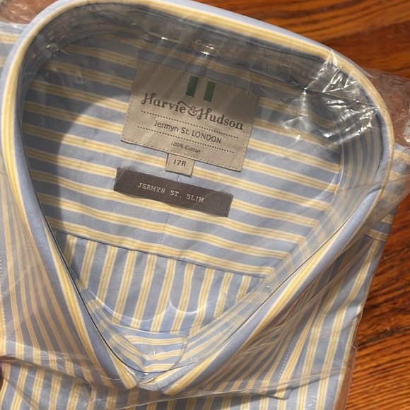 NWT Harvie & Hudson Yellow/Blue Stripe Slim Fit Button Down - Picture 3 of 12